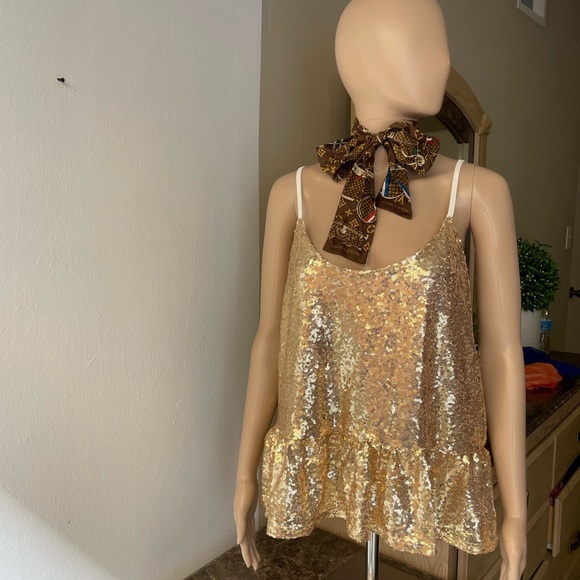 Gold sequined top peplum hem XL - Picture 8 of 8